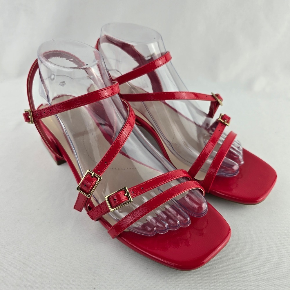 NWT Jones New York Women's Red Patent Strappy Block Heel Buckle Sandals 7.5M - Picture 4 of 16